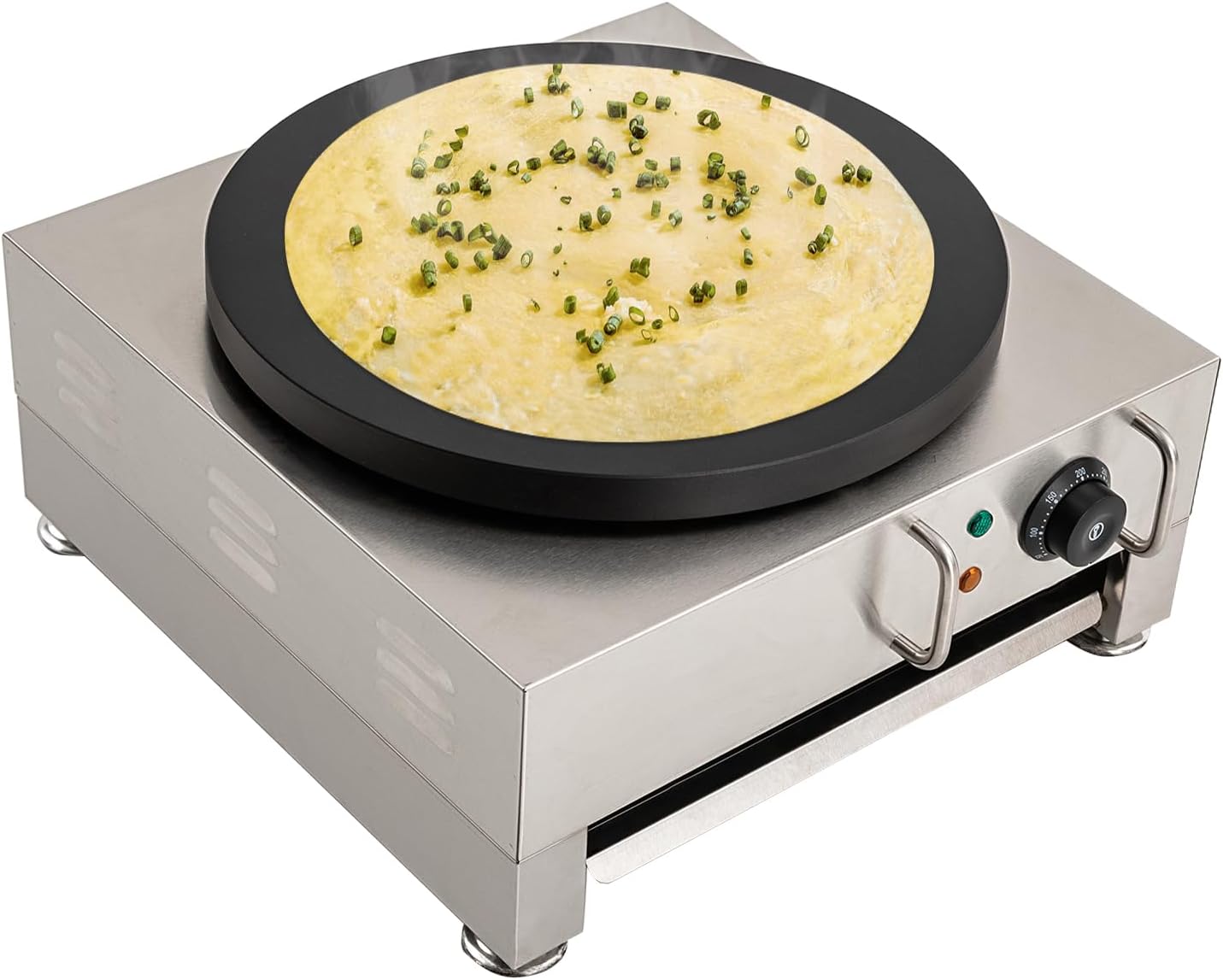 15.75in Commercial Electric Crepe Maker, Stainless Steel Non-Stick Pancake Making Machine with 6 Setting Temperature Control, 2200W Portable Griddle & Crepe Maker for Eggs Bacon Breakfast