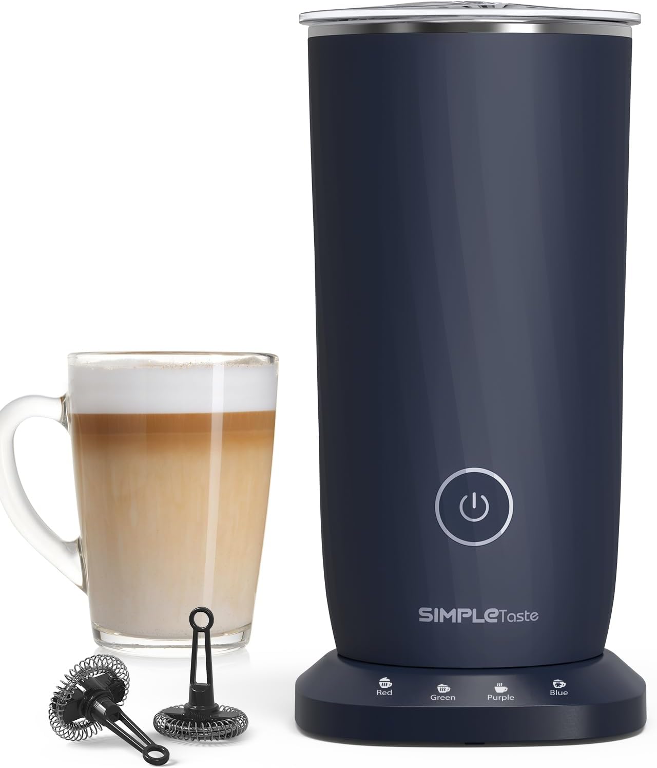 SIMPLETASTE Milk Frother, 4-in-1 Electric Milk Frother and Steamer, Automatic Warm and Cold Foam Maker and Milk Warmer for Latte, Cappuccinos, Dark Blue