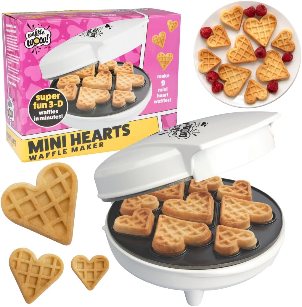 Mini Hearts Valentine's Day Waffle Maker- Make 9 Heart Shaped Waffles, Pancakes for Breakfast Love w Electric Nonstick Iron- Unique Treat for Kids Adults- Waffler Griddle w Recipe Guide- Gift for Her