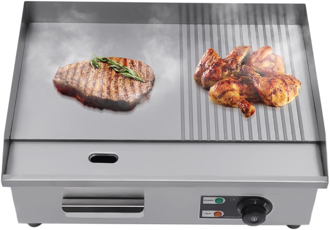 22" Commercial Electric Griddle, 1600W 110V Non-Stick Commercial Restaurant Teppanyaki Grill, Stainless Steel Electric Flat Top Gril,Adjustable Temperature Control 50~300℃(US STOCK)