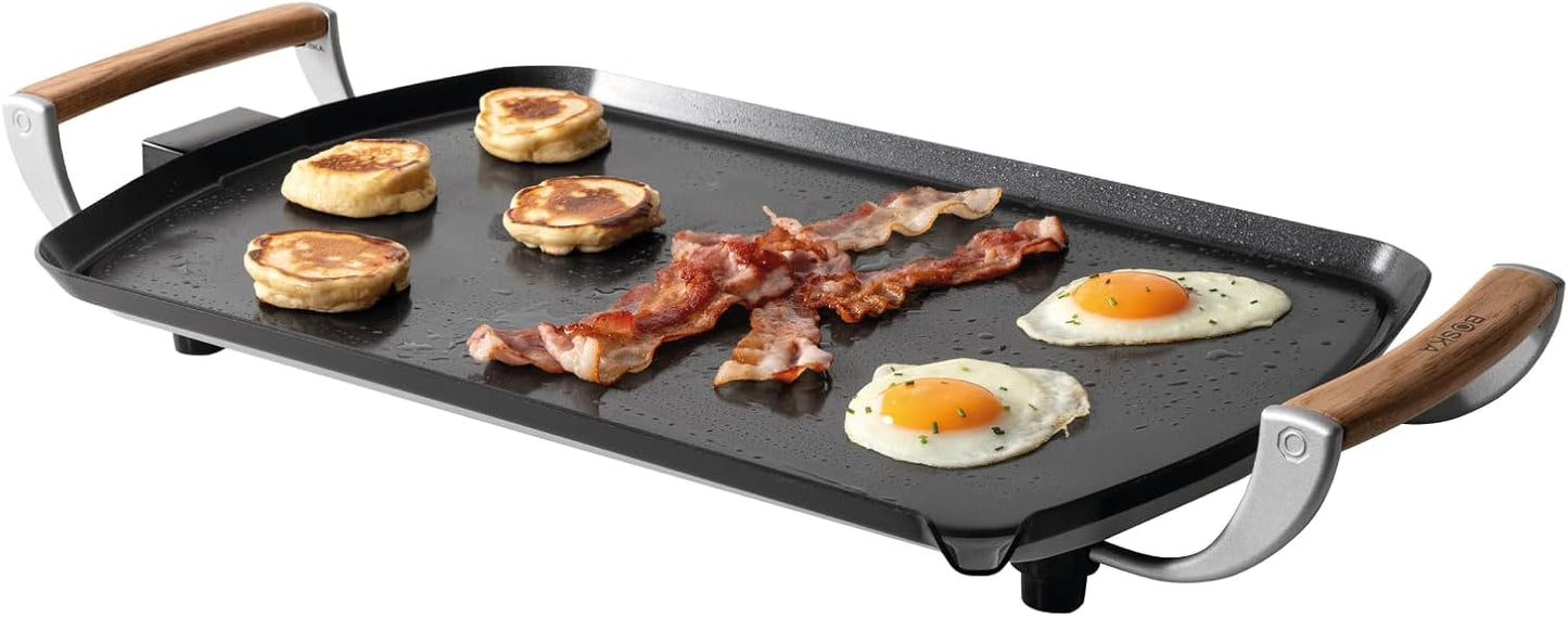 BOSKA Electric Griddle Pro – Tabletop griddle - Electric grill with PFAS-Free Ceramic Nonstick Surface – Adjustable Heat up to 420°F -Oak Wood Handles