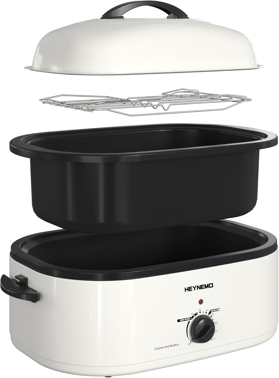 20 Quart Roaster Oven, Electric Turkey Roaster Oven Buffet with Self-Basting Lid, Removable Pan, Cool-Touch Handles, Stainless Steel White