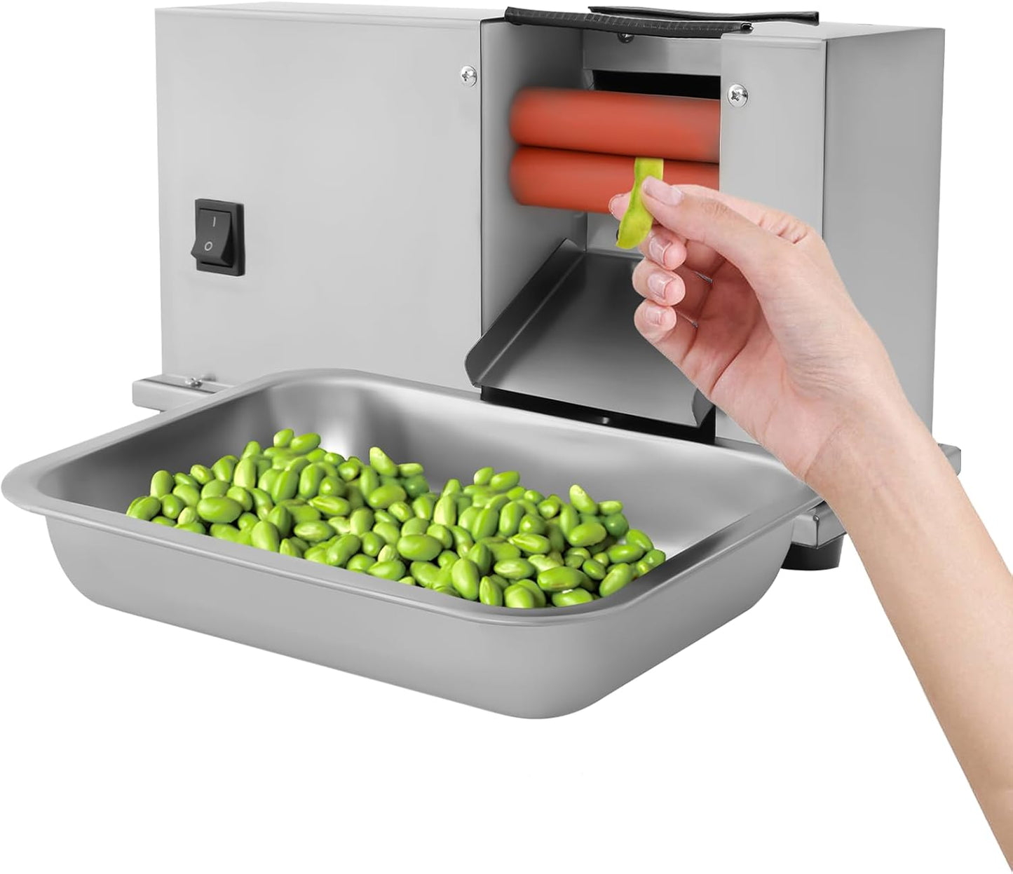 Semi-Automatic Bean Sheller Machine – 22 lbs/Hour Stainless Steel Pea Sheller with Adjustable Roller, Electric Bean Peeler for Home, Restaurants, Farmers Market (w/Tray & Spare Parts)