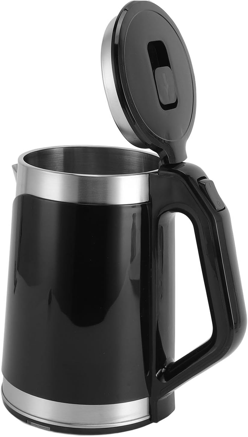 Atyhao Double Wall Stainless Steel Electric Kettle 900W Automatic Power Off 2L US Plug 110‑130V, Large Capacity for Home with Long Cable for Office (Black), Atyhao76enfygiak-11