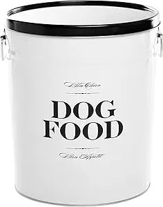 Harry Barker Bon Chien Dog Food Storage Canister – Medium 6.5 gallons, Airtight Stainless Steel Pet Food Container, Stylish Kitchen Counter Dog Kibble Storage with Easy-Open Lid - White