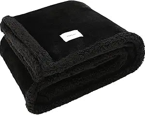 Waterproof Pet Blanket for Medium Large Dogs Washable Fluffy Thick Jacquard Shag Fleece Warm Sherpa Pet Blanket Cats Puppy Couch Protection (Black XXL85*85inches)