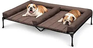 Veehoo Cooling Raised Dog Beds + Waterproof Double Dog Bed Cushion for Two Medium Dogs, Elevated Pet Cot with Removable Bolster Mat, Breathable Mesh, No-Slip Feet, Pets Couch Bed, 53x37.5inches, Brown