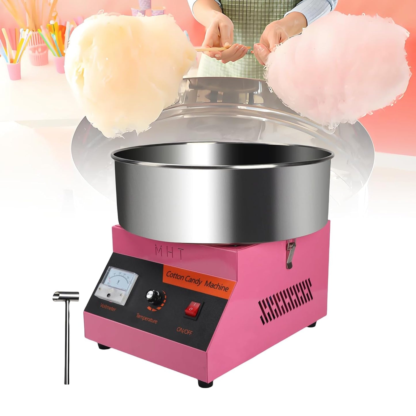 Cotton Candy Machine Commercial,Pink Electric Candy Floss Machine for Outdoor Birthday Parties,Cotton Candy Machine for Family Events, Ball Games, Festivals
