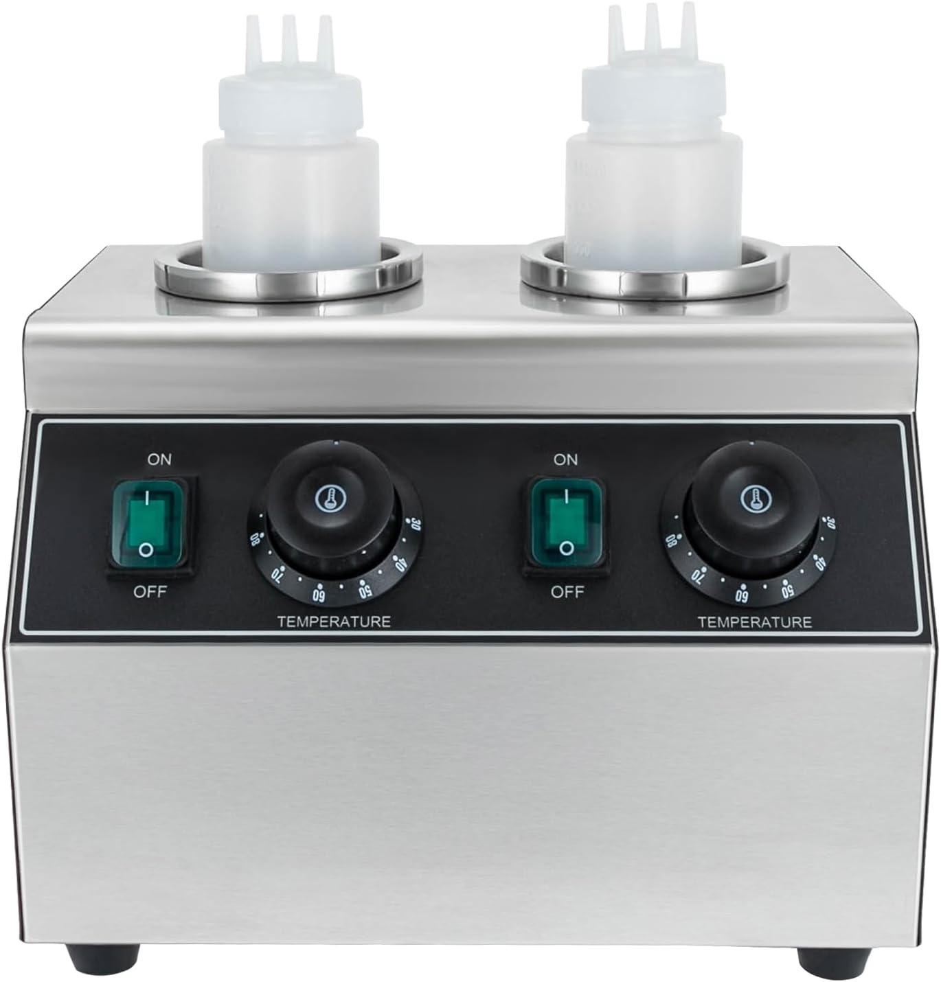 Electric Sauce Bottle Warmer 0.72x2Qt Commercial Electric Sauce Warmer 400W Hot Chocolate Warmer 86-176°F Sauce Warmer Dispenser Double Bottles Cheese Warmer for Home Restaurant