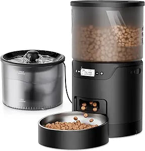 Automatic Cat Feeder and Water Fountain: 3L Timed Precise Cats Food Dispenser& Reliable Programming 1-6 Meals/Day- 3L Cat Water Dispenser with Filter- Auto Pet Feeder Easy to Clean