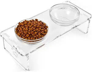 Elevated Dog Bowls for Medium Dogs – 5.5†Acrylic Raised Pet Feeder Stand with 2 Stainless Steel & 2 Glass Removable Bowls – Food & Water Dish Set