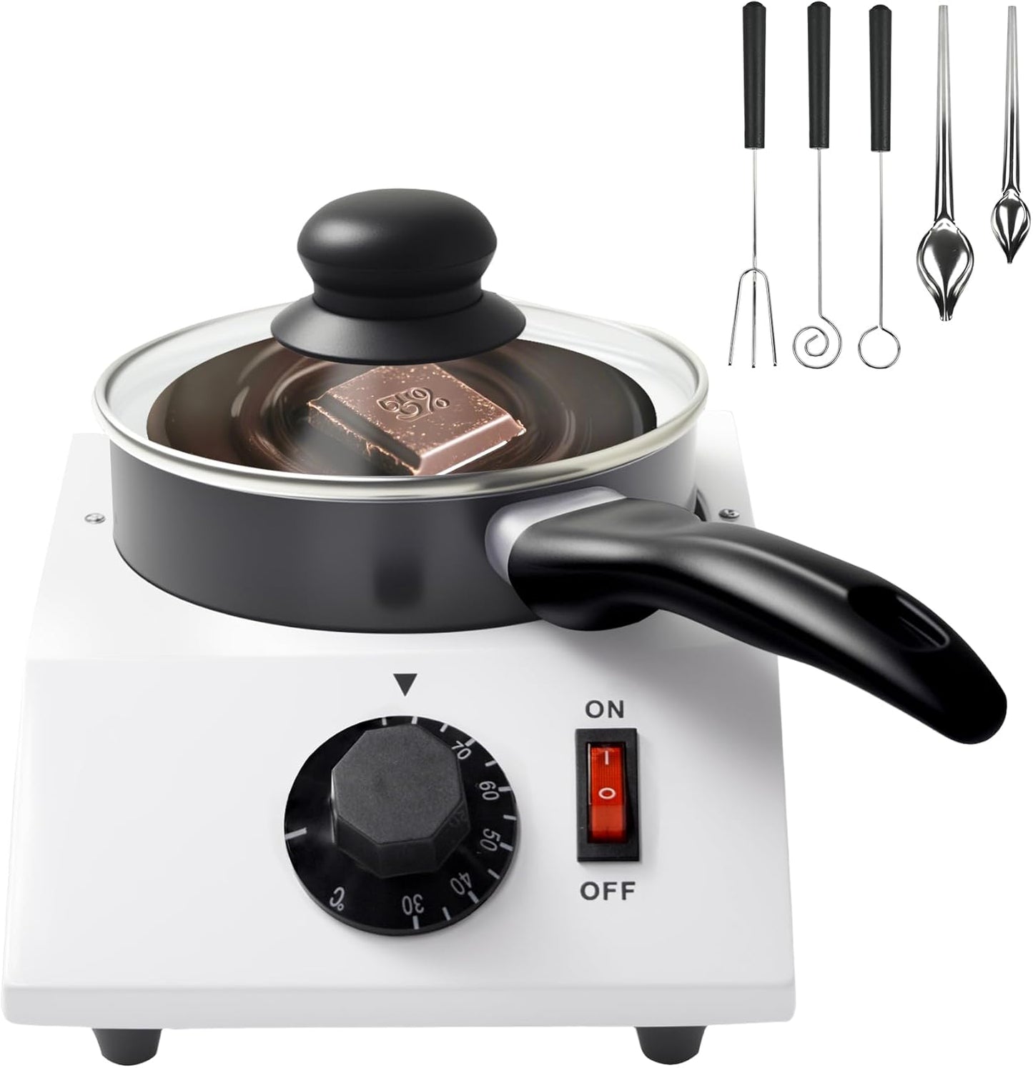 2026 Upgrade Chocolate Melting Machine, 1L Chocolate Melting Pot with Candy Dipping Tools,Electric Chocolate Tempering Machine for Chocolate,Candy,Butter Making Warming Coffee Milk Wine (40W, 110V)