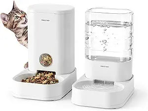 PAWGETHER® 2 Pack Gravity Cat Feeder and Water Dispenser 1 Gallon/3.5L Automatic Cat Feeder and Waterer Dog Water Bowl Dispenser Pet Food Dispenser Puppy Kitten Rabbits
