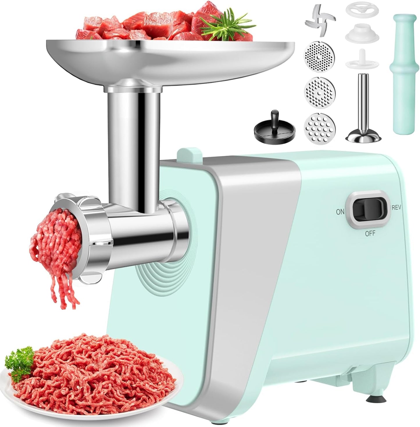 #8 Electric Meat Grinder & Sausage Stuffer - 2800W Heavy Duty Pure Copper Motor, 3 Grinding Plates, Stainless Steel Sausage Maker Machine, Hamburger Press - Easy to Clean, Ideal for Home Use