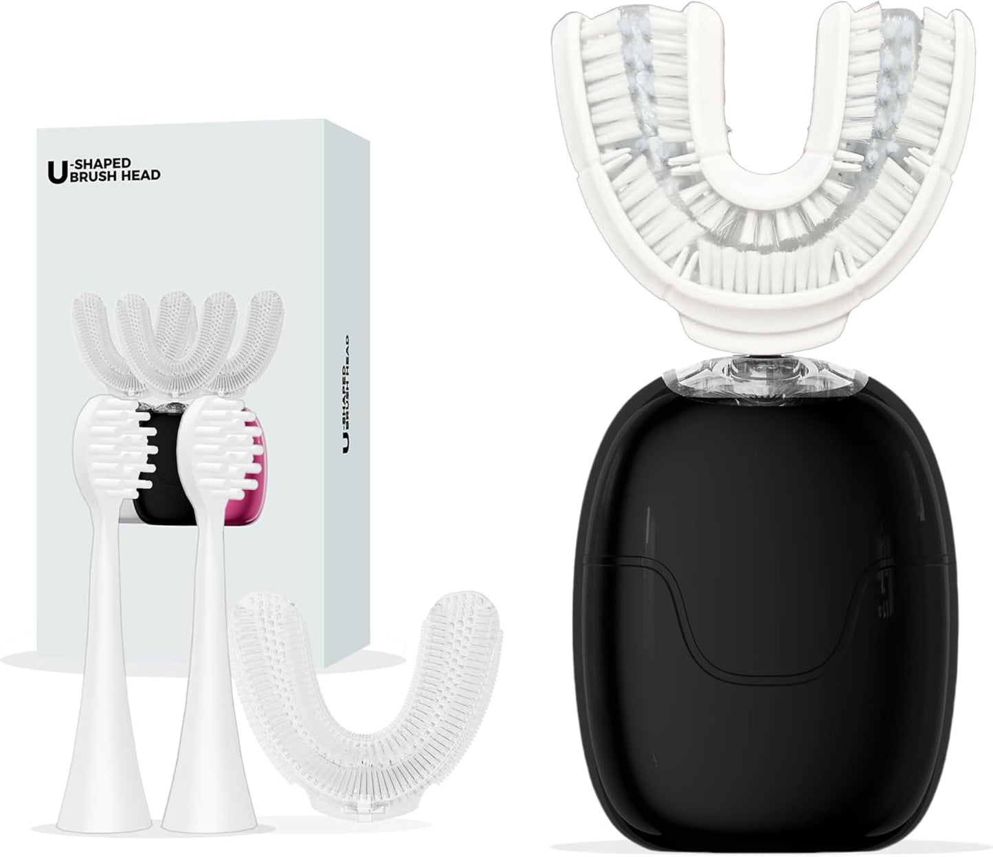 U Shaped Electric Toothbrush for Adults, Rechargeable Electric Toothbrush with 360° U Brush Nylon Bristles, 3 Brushing Modes, IPX7 Waterproof, Home & Travel Use