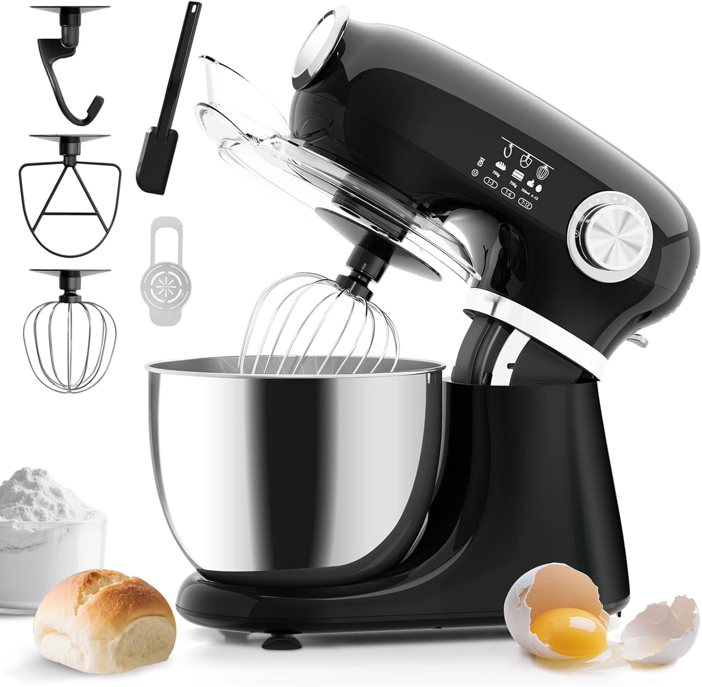 Electactic Stand Mixer With 12 Speed,5.3 Quart Electric Mixer With Tilt Head, Kitchen Mixer for Daily Use with Egg Whisk,Dough Hook,Flat Beater,BLACK