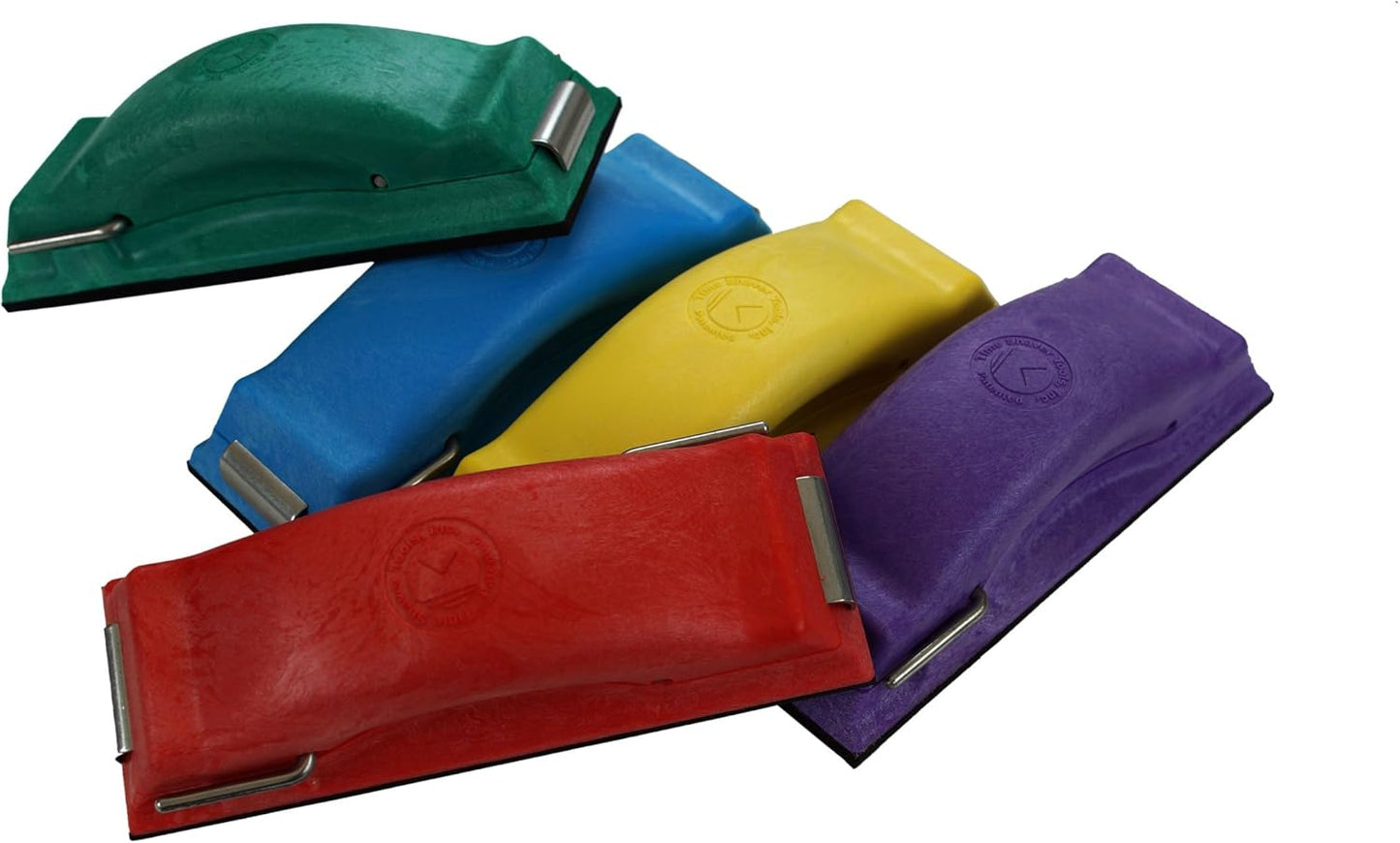 Time Shaver Tools Preppin\u2019 Weapon Ergonomic Sanding Block, for Wet and Dry Sanding. Easy to Load, Plain Paper Sander. Complete Set of 5 Color Coded Hand Sanders in Yellow, Blue, Green, Purple and Red.