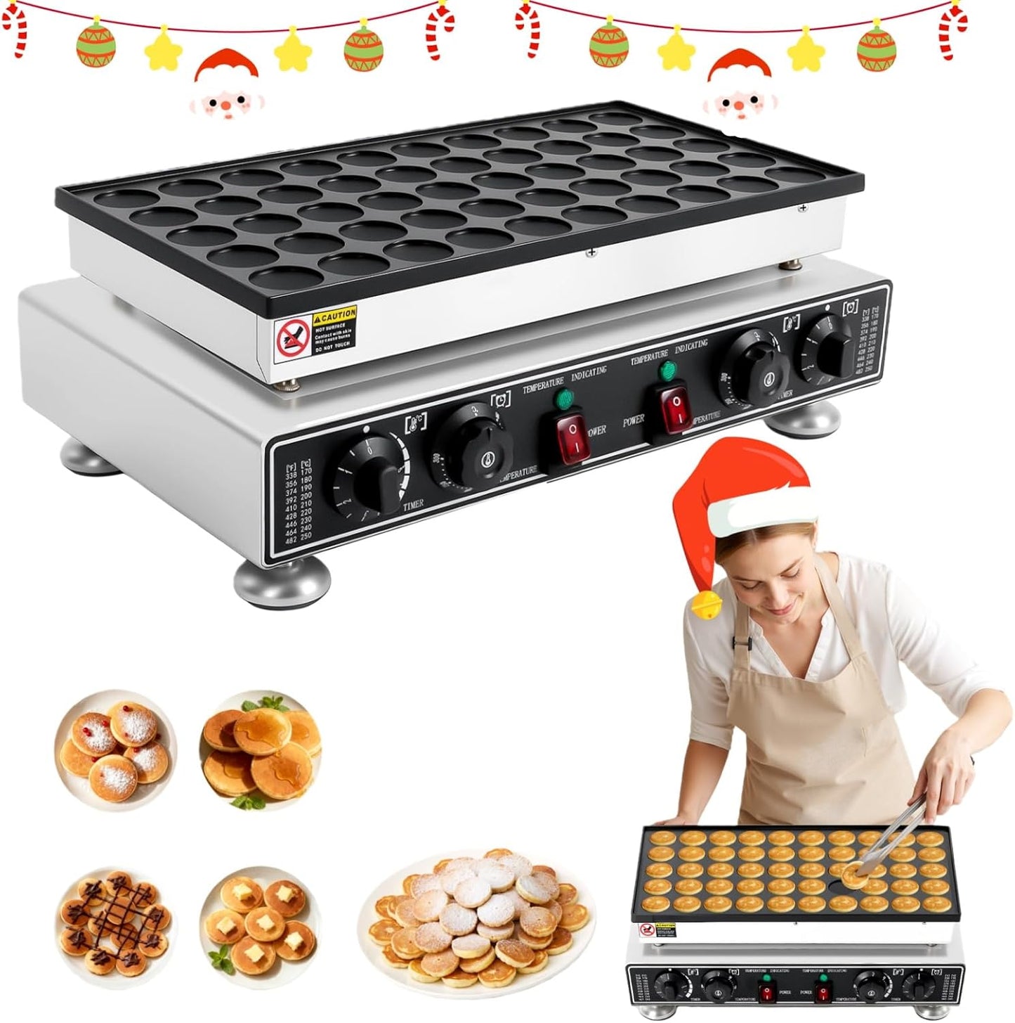 Waffle Maker, 50PCS 45mm Waffle Iron 110V 1800W Electric Pancake Maker with Adjustable 122-572℉ Temperature & 1-5min Timer, Non-stick Stainless Steel, for Gift Home Cafes Snack Bar