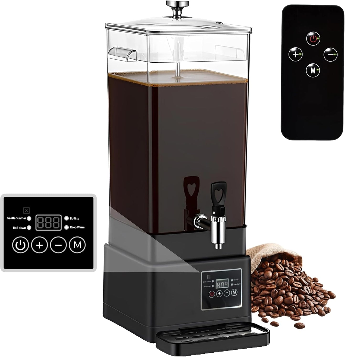 GKFF Coffee Urn Commercial Coffee Maker, 14 L 90 Cups,Multi-Functional Hot Chocolate Machine,Transparent Electric Percolator Coffee Pot for Catering Hot Water Urn for Hot Cocoa, Drink, Tea, Juice