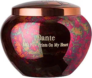 Mia Paws Elite Series Pet Urn with Personalized Custom Engraving Memorial Cremation Urn Keepsake for Dogs and Cats Ashes (Large, Raku, Double Brass Paws)