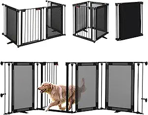 Freestanding Dog Gate, 100" Extra Wide Pet Gate with Auto-Close Door, Foldable Grip-Resistant Dog Fence for Indoor/Outdoor, 29" Tall Pet Barrier for Stairs/Doorways/Fireplace (4 Panels, Black)