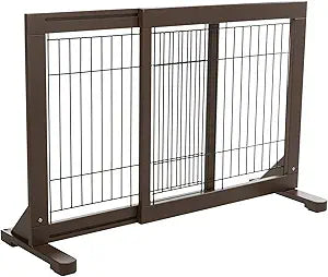 Trixie Wooden Freestanding Pet Gate – Adjustable Indoor Dog Gate with Non-Slip Rubber Feet, Easy Step-Over Design, Solid Wood Construction, 25.6–42.5" W x 24" H, Espresso Brown