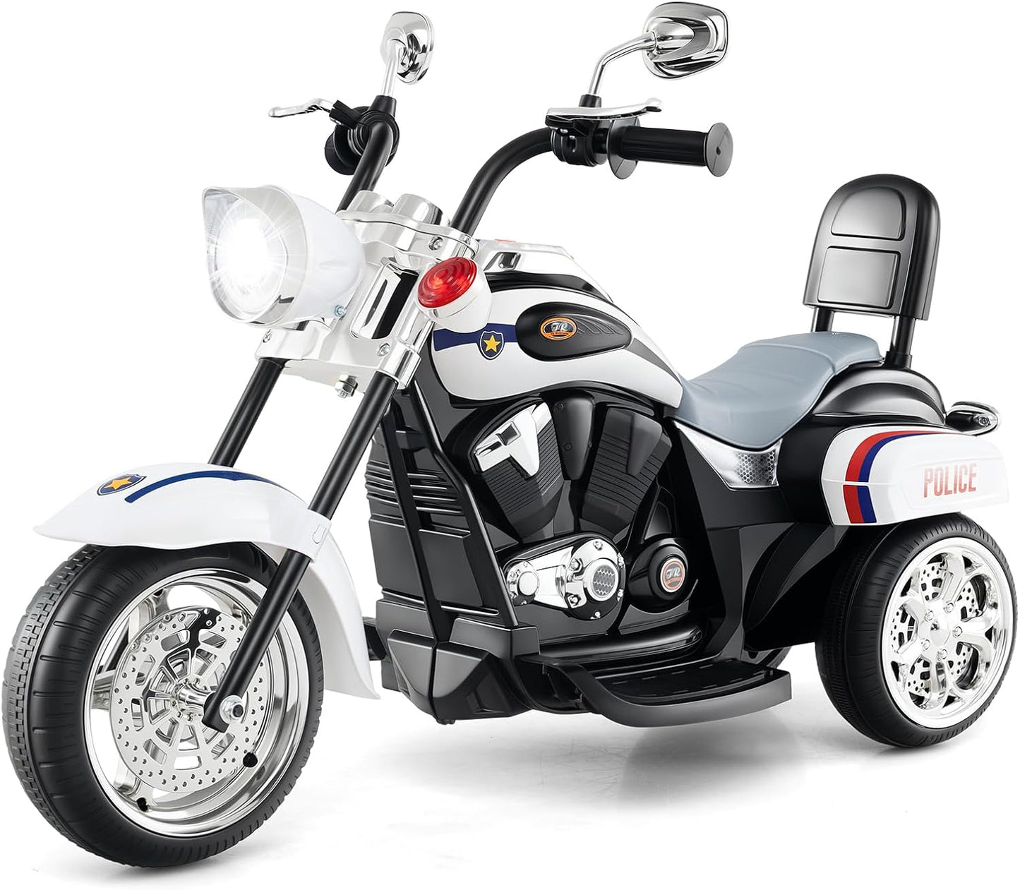 Costzon Kids Motorcycle, 6V Battery Powered Ride on Chopper Motorcycle w\/Horn, Headlight, 3-Wheel Stable Ride on Toys, Electric Toddler Motorcycle for Kids, Gift for Boys Girls (Police White)