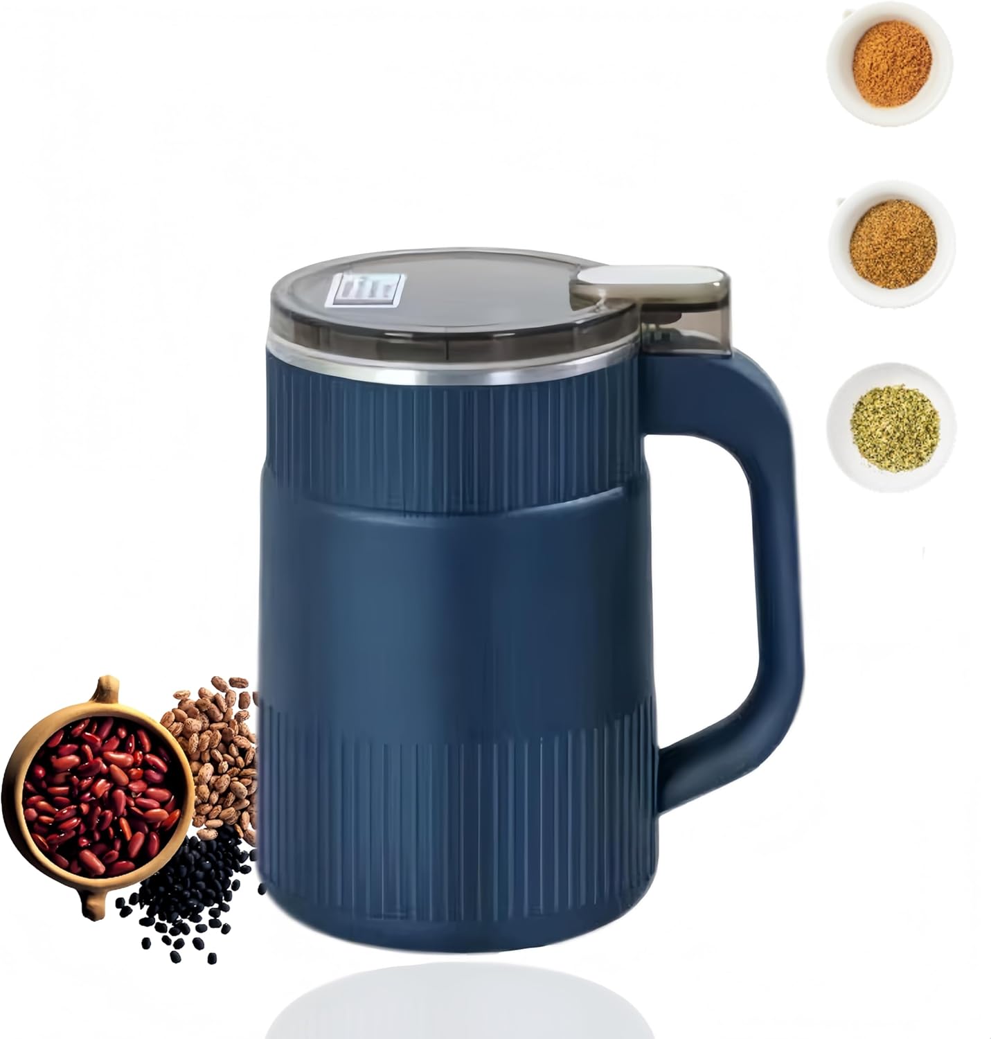 200W Electric Grain Mill Grinder - 8-Blade Stainless Steel Flour & Spice Grinder with Quiet Motor, Overheat Protection & 500ml Capacity for Home Use, White\/Blue.