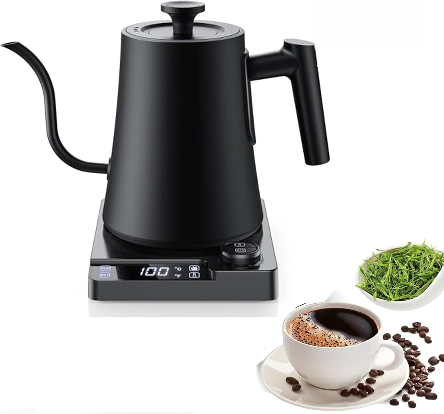 Gooseneck Electric Kettle with ±1℉ Precision Temperature Control for Pour Over Coffee & Tea, Rapid Boil, 304 Stainless Steel, Built-in Brew Timer, 1200W\/1.0L