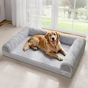 Simple Trending Orthopedic Dog Beds Large Sized, Dog Couch Sofa Bed with Washable Cover, Waterproof Egg-Crate Foam Pet Bed with Sides, Grey