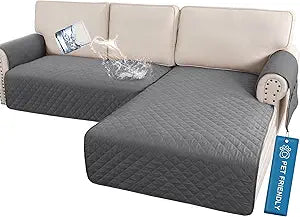 H.VERSAILTEX 100% Waterproof Sectional Couch Covers for Dogs L Shape Sofa Cover 2 Piece Sofa Slipcover Chaise Lounge Cover Furniture Protector Cover for Pets(Right Chaise + 2 Seat Sofa, Rocket Gray)