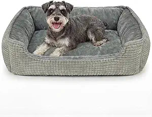 Square Dog Bed Soft and Smooth Striped Rabbit Fur Pet Bed Suitable for All Seasons Pet Sofa Anti-Grab and Warm Dog Crate Bed Suitable for Small and Medium-Sized Dogs and Cats Gray 30 * 26 * 8 in