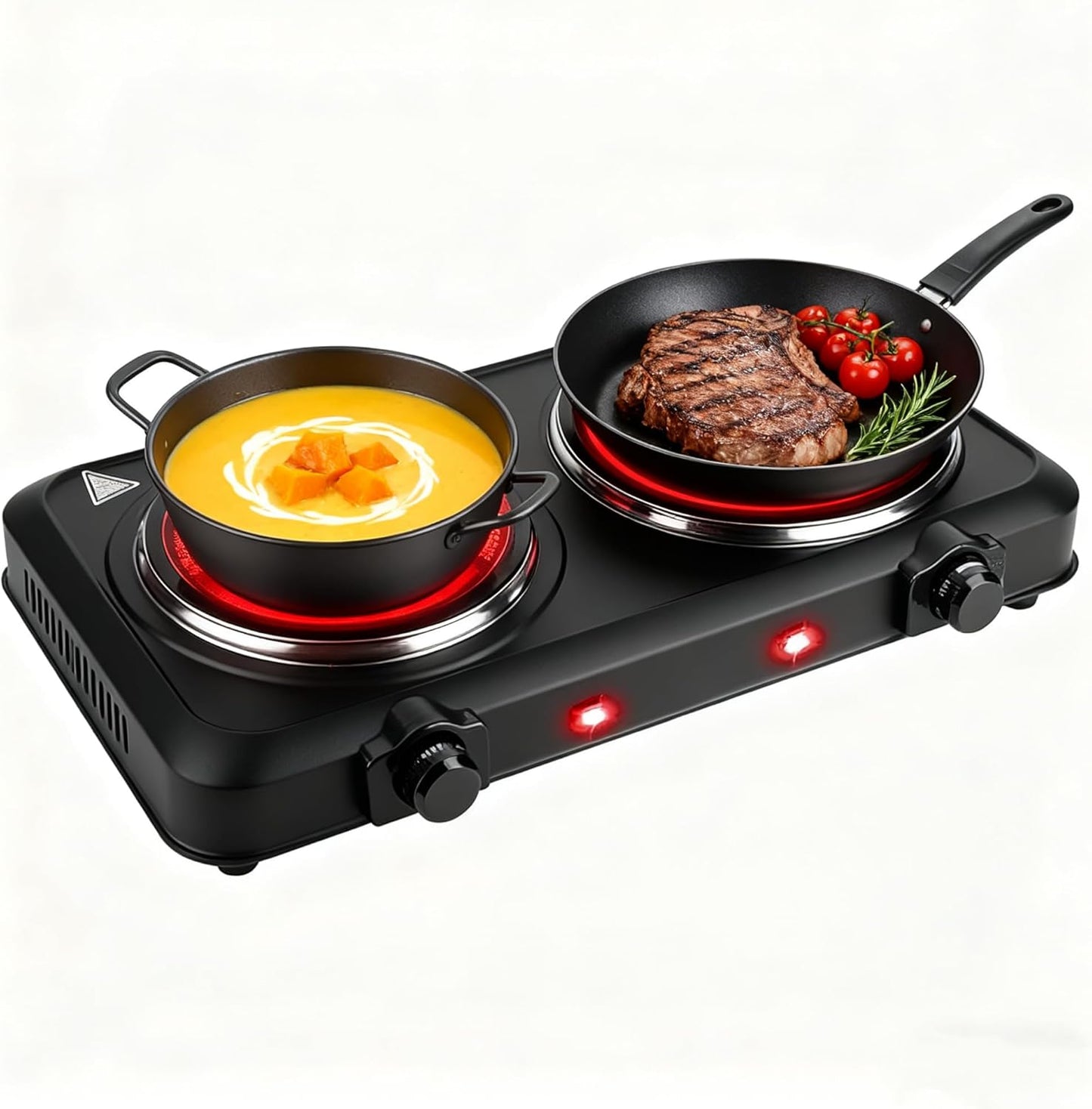 1800W Dual Electric Stove Infrared Dual Burner Portable Hot Plates Glass Double Cooktop Countertop Counter Stove Stepless Temperature for Kitchen RV Camp (Black)