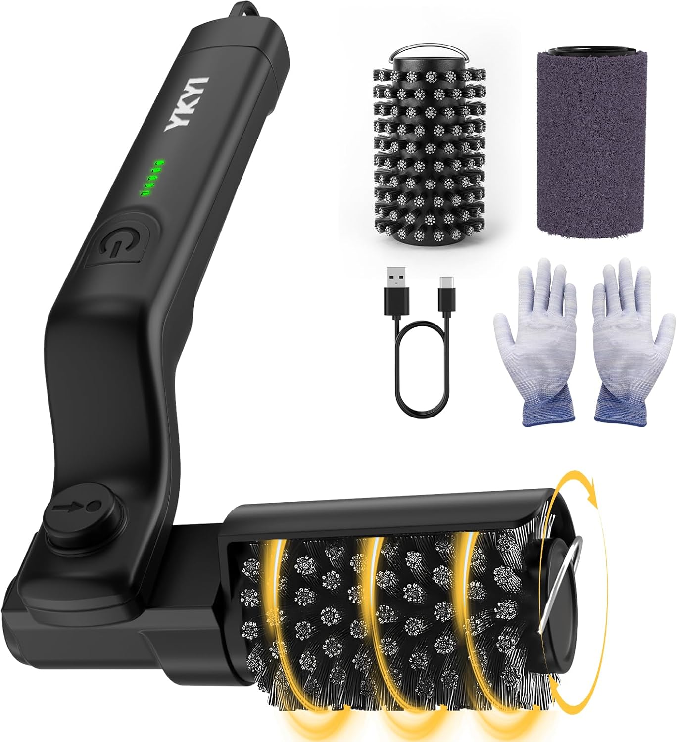 YKYI Electric Rotary Grill Brush for Outdoor Grill, 3-Speed Power Control, 304 Stainless Steel BBQ Grill Brush with No Bristle Shedding, 90 Mins Extended Runtime Grill Cleaning Brush (Black)