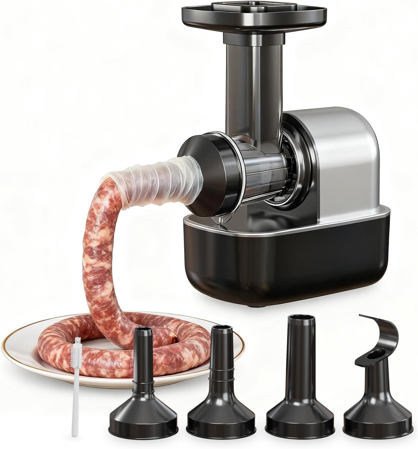 Electric Sausage Stuffer Machine, Automatic Meat Stuffer with 3 Stuffing Tubes and 1 Meatball Tube, Homemade Sausage Meat Processor Gun for Hot Dog Beef Chicken Embutidora de Chorizos