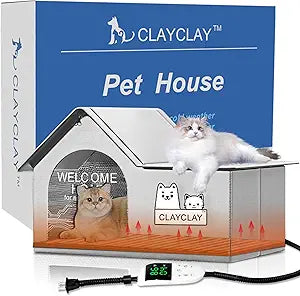 Heated Cat House for Outside Pets in Winter,Winter Shelter for Indoor Outdoor Ferals,Cats & Small Dogs with Heating Pad,Kitty Heated House with Waterproof Suitable for All Seasons(21"D x 15"W x 17"H)