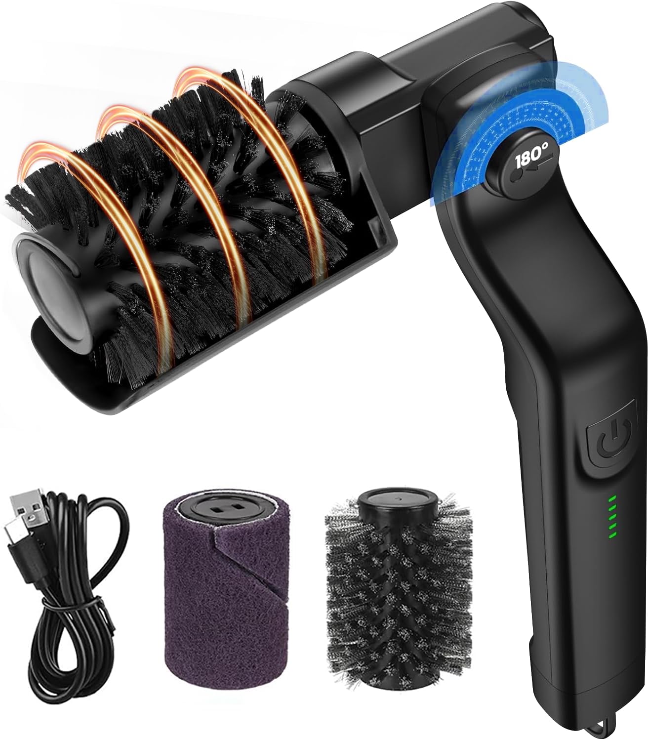 Electric Rotary Grill Brush, 3 Speed Powerful Grill Brush for Outdoor Grill, No Bristle Shedding 304 Stainless Steel BBQ Grill Brush, 180°Adjustable, 90 Mins Extended Runtime Grill Cleaning Brush