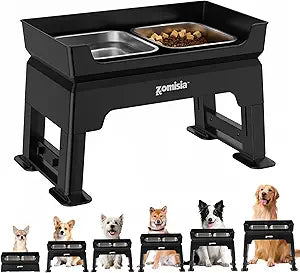 3-in-1 Elevated Dog Bowls Dual Layer - Mess Proof 6 Heights Adjustable Raised Dog Bowl Stand 6" to 16", Feeding Satioin with 1.6L Stainless Steel Bowls, Slow Feeder Plate, Medium to Large Pets