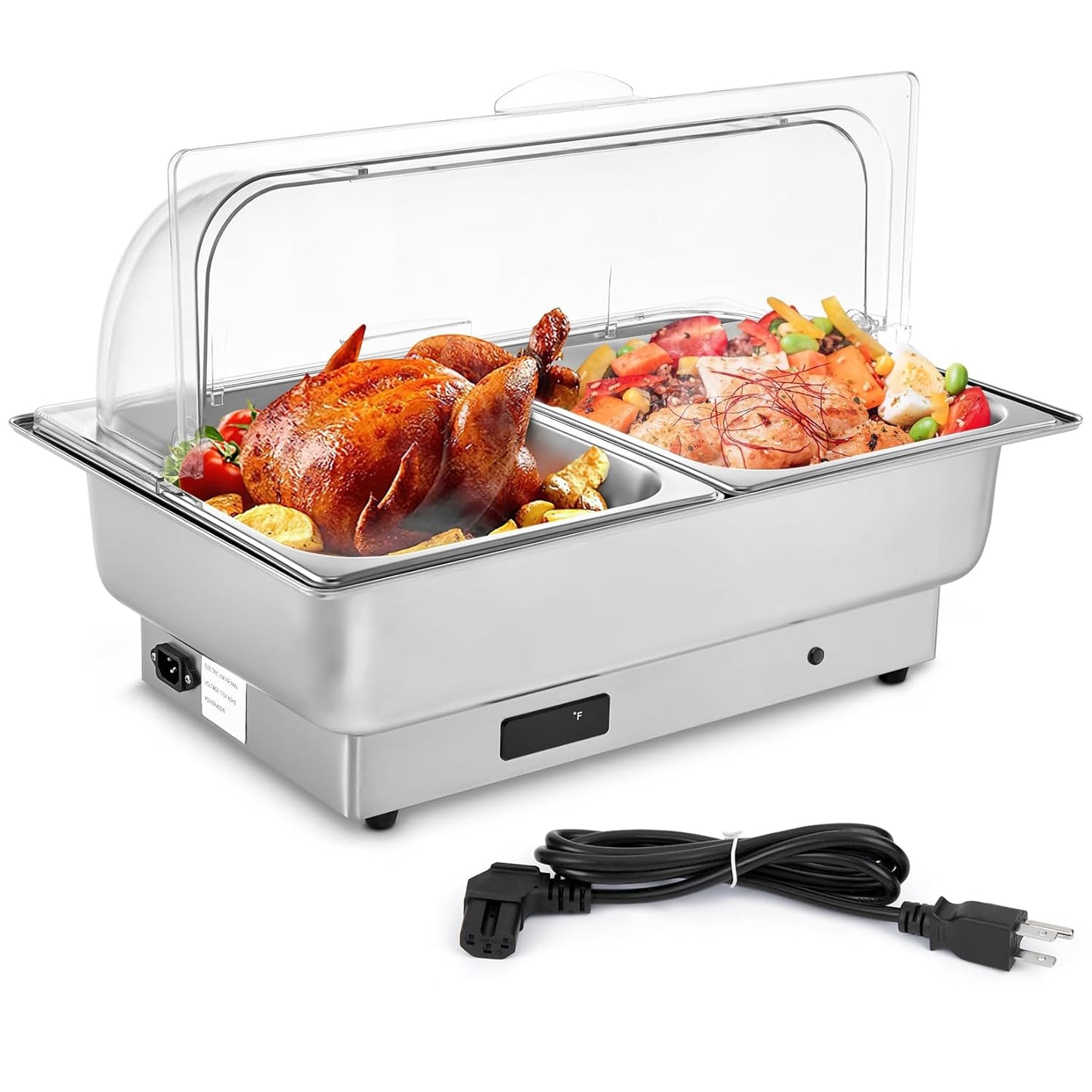 GAOMON Electric 9 QT Chafing Dish Buffet Set, Full Size and 2 Removable Food Plates, Stainless Steel Roll Top Catering Chafer Server Food Warmer for Party Wedding Banquet Graduation