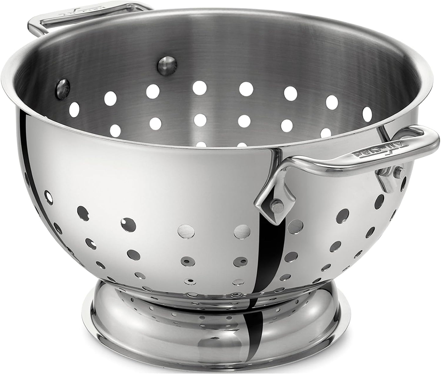 All-Clad Tools and Accessories Stainless Steel Colander 5 Quart Strainer, Pasta Strainer with Handle, Pots and Pans Silver