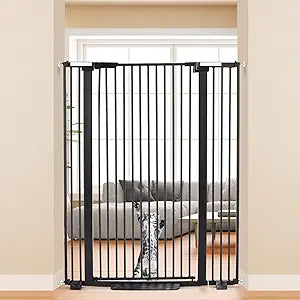 51.18" Extra Tall Cat Gate for Doorway, 29"-40" Auto Close Pet Gate Include 2.75" and 5.5" Extension Kits, No Drilling Pressure Mount Kit, Suitable for Doorways or Kitchen, Black
