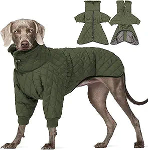 IDOMIK Dog Winter Coat for Large Dogs, Warm Dog Winter Jacket with Fleece High Collar, Zippered Cold Weather Coats for Dogs, Waterproof Doggy Snow Jacket Clothes,Green,XL
