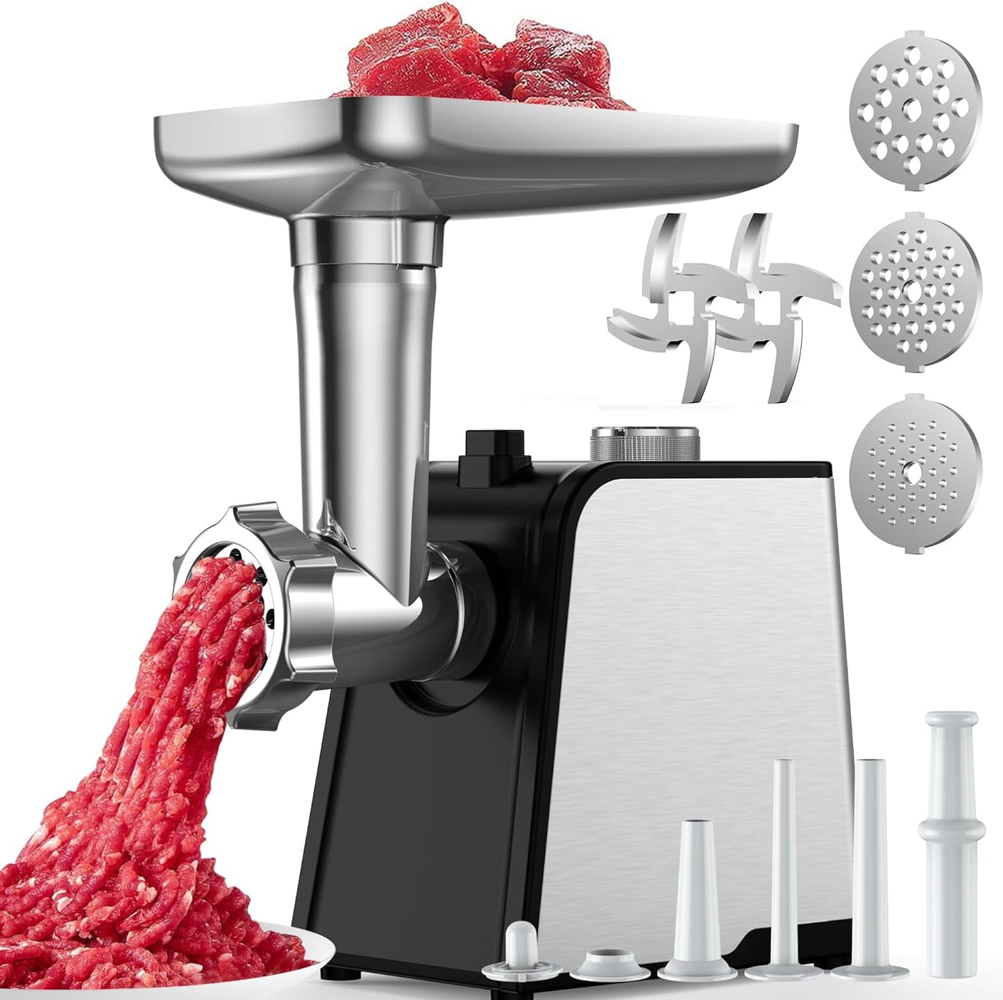 Oaomi 3200W Max Electric Meat Grinder & Sausage Stuffer - Mincer Machine with Tool 2 Blade And 3 Plates, 3 Tubes & Kubbe Kit Tool for Home Kitchen Use(Black)