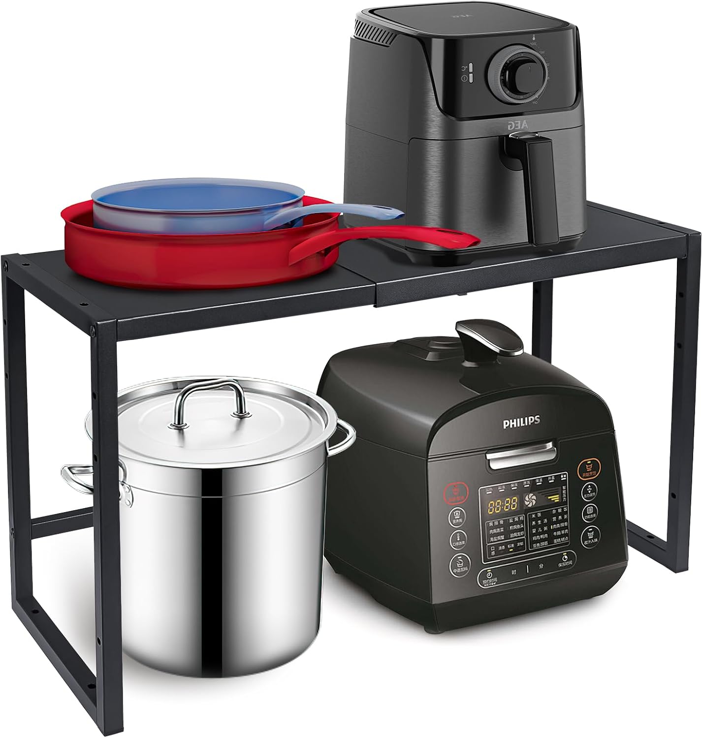 Expandable Metal Storage Shelves,110LBS Heavy Duty Shelving Units and Storage For Small Appliance, Adjustable Metal Storage Shelf Rack For kitchen Cabinet Closet Pantry Warehouse Garage,Patent Pending