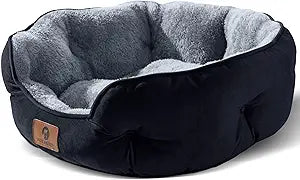 Asvin Medium Dog Bed for Medium Dogs, Large Cat Beds for Indoor Cats, Pet Bed for Puppy and Kitty, Extra Soft & Machine Washable with Anti-Slip & Water-Resistant Oxford Bottom, Black, 25 inches