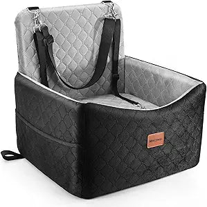 Dog Car Seat for Small/Medium Dogs Under 35 lbs – Pet Booster Seat with 6-inch Memory Foam, Dog Car Bed with Removable and Washable Cover, 2 Safety Belts and 2 Storage Bags