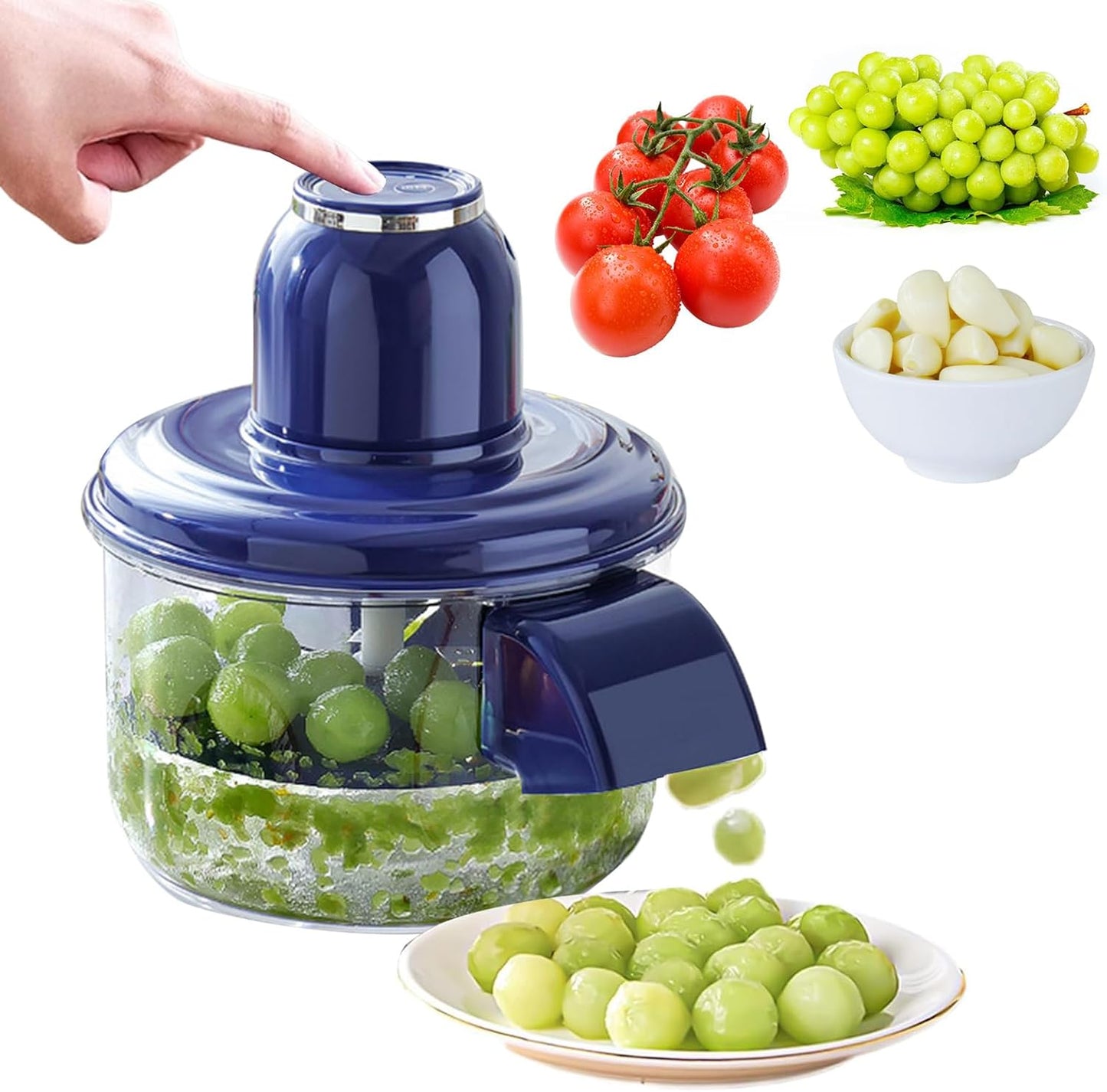 Electric Grape Peeling Machine, Garlic Peeling Machine, Automatic Peeler, Garlic Peeler Skin Remover Commercial Fruit Rechargeable Milk Tea Fruit Shop Special Equipment (Blue)
