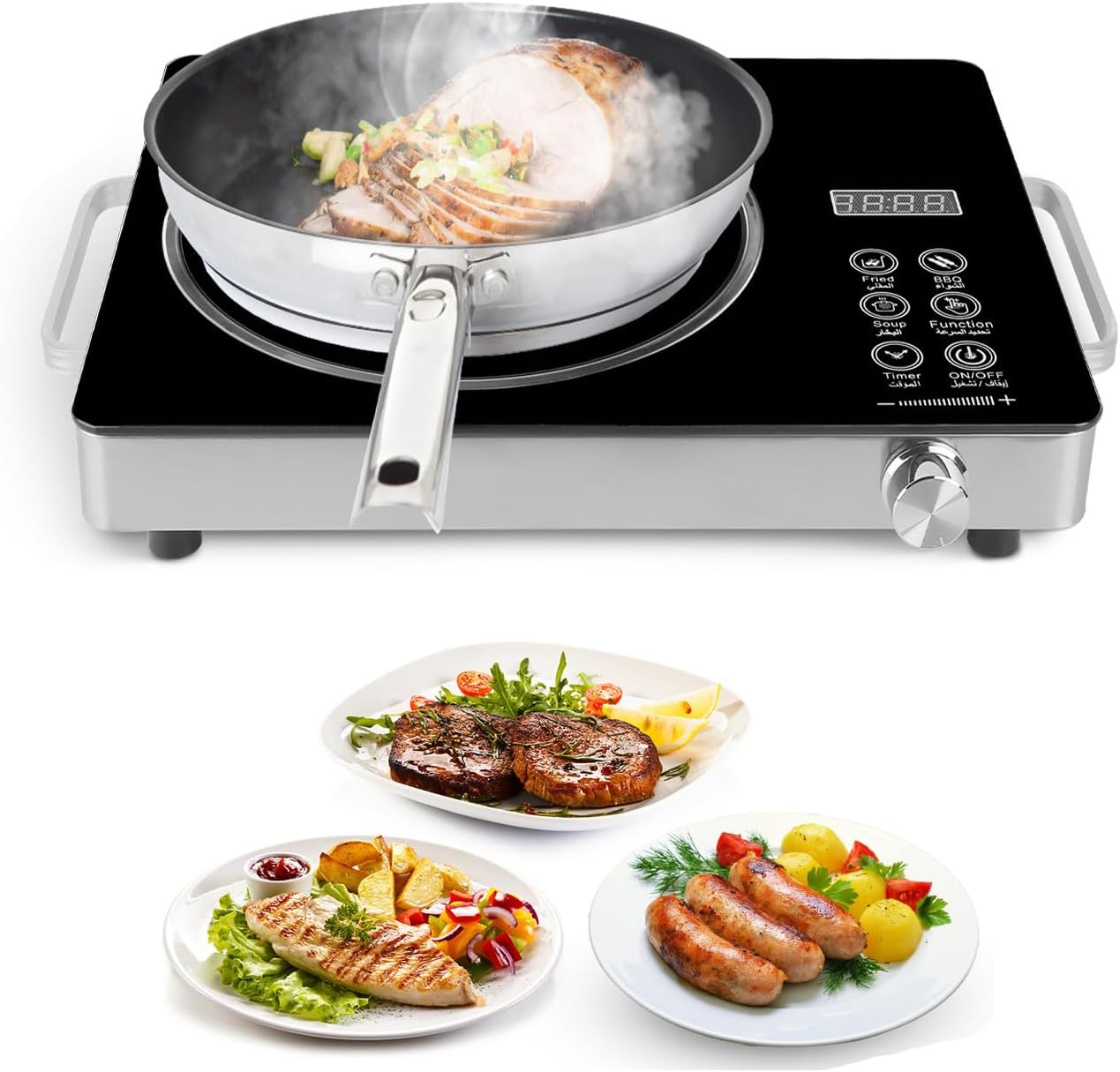 iMounTEK Electric Single Ceramic Stove 3500W Electric Cooktop Hot Plate Infrared Countertop Burner with 12 Power & Temperature Levels 0-3H Timer Portable Handle LED Display for Home(Black)