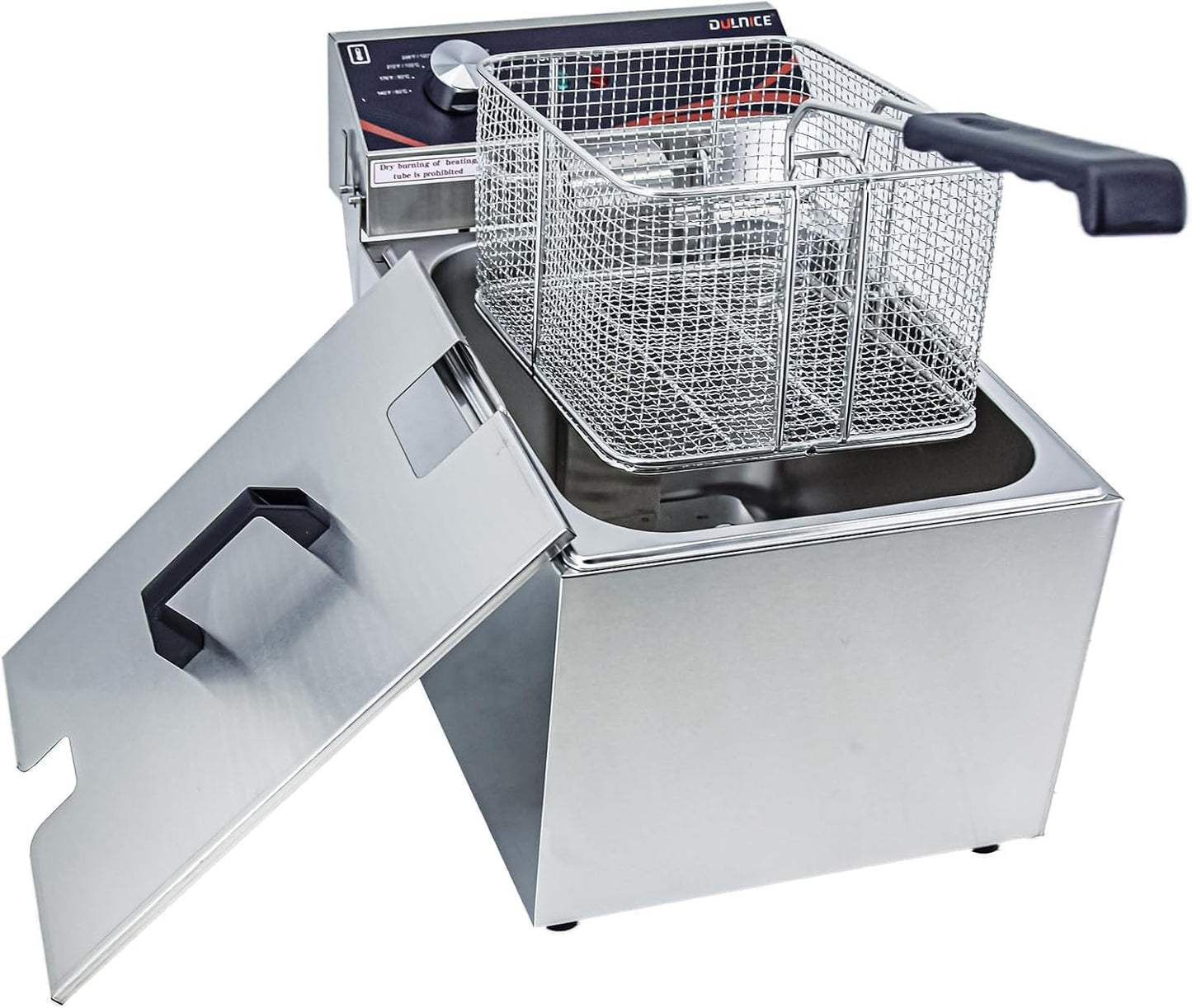 DULNICE Electric Deep Fryer, Commercial Deep Fryer with Basket, 12.6QT(12L) Stainless Steel Fryer with Temperature Control, Countertop Fryers for Home Kitchen Restaurant, 1500W