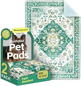 Washable Pee Pads for Dogs 2 Pack Reusable Puppy Training Pads 72"x72" Super Absorbent Waterproof Dog Training Pads, Non-Slip Potty Pads Whelping Pads Litter Mat Pet Supplies - Green Medallion